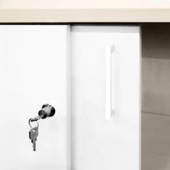 UNI Schiebetürenschrank | 2 OH, 1000 X 777 Mm, Ahorn / Weiß -Möbel Pro Verkauf UNI Schiebetuerenschrank 1 Meter breit abschliessbar 2OH Weiss Ahorn Bueroschrank 3