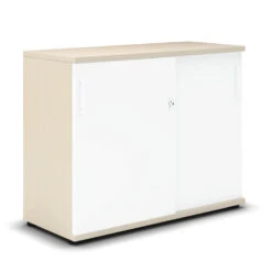 UNI Schiebetürenschrank | 2 OH, 1000 X 777 Mm, Ahorn / Weiß -Möbel Pro Verkauf UNI Schiebetuerenschrank 1 Meter breit abschliessbar 2OH Weiss Ahorn Schrank Bueroschrank