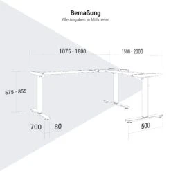 SCALE Winkel-Tischgestell | 1075 - 1800 X 1075 - 1800 Mm, Manuell Höhenverstellbar, Weiß -Möbel Pro Verkauf Winkel Tischgestell SCALE 107 180 x 107 180 cm manuell hoehenverstellbar Weiss T Fuss Homeoffice Buerotisch Metallgestell Coworking 4